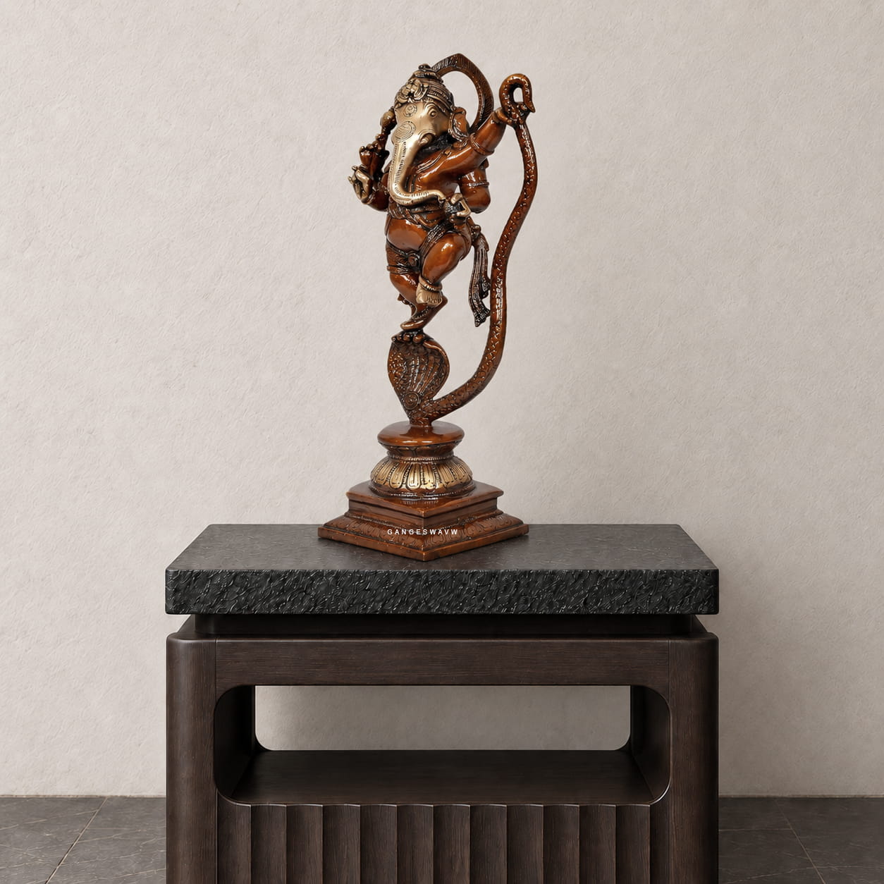 Ganesha Brass Statue Dancing on Serpent Shesha - 11 inches - Image 2