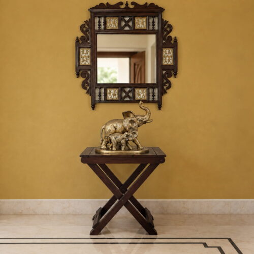 Brass Elephant Mother and Baby Statue – Luxury Antique Gold Table Décor - 11 inches