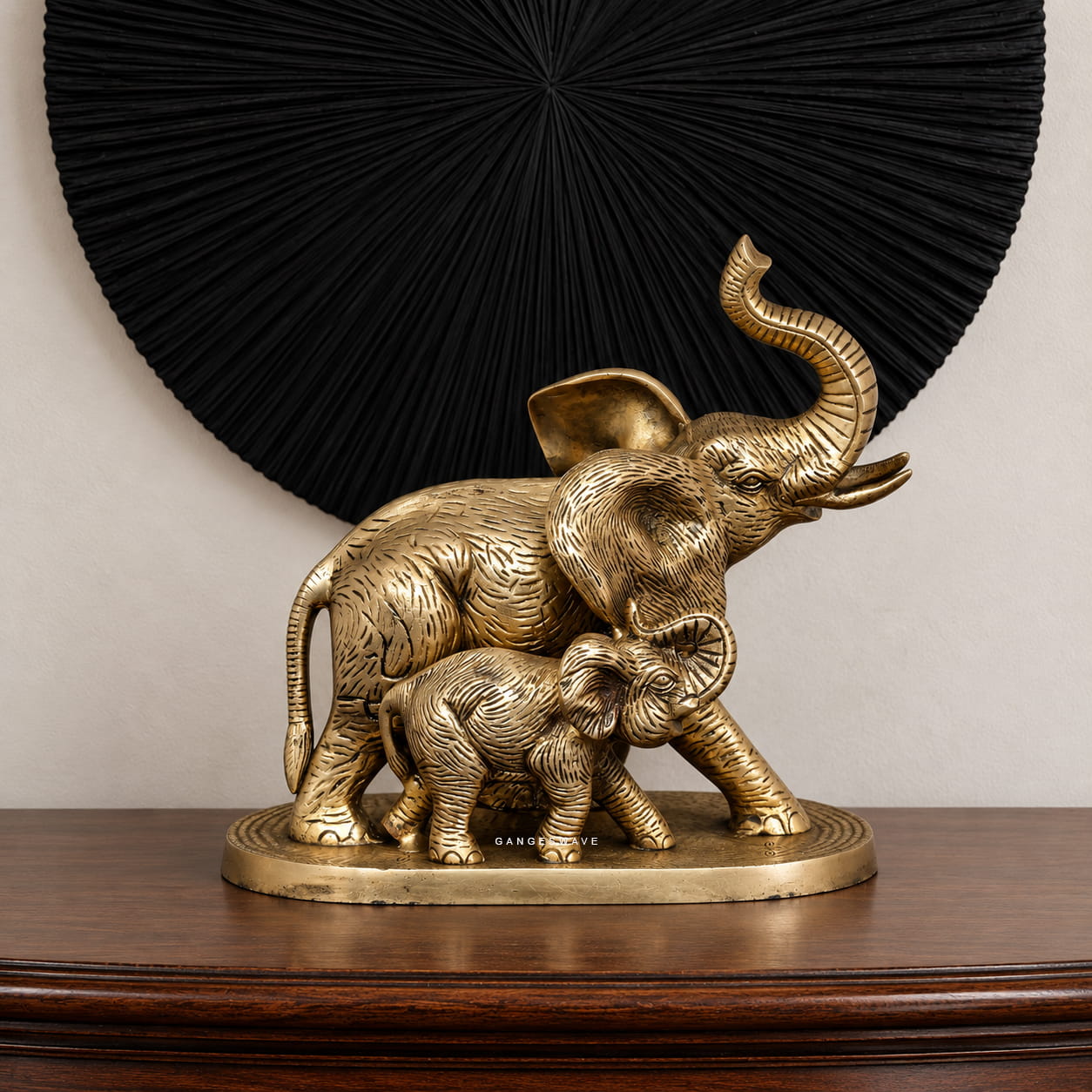 Brass Elephant Mother and Baby Statue – Luxury Antique Gold Table Décor - 11 inches - Image 4