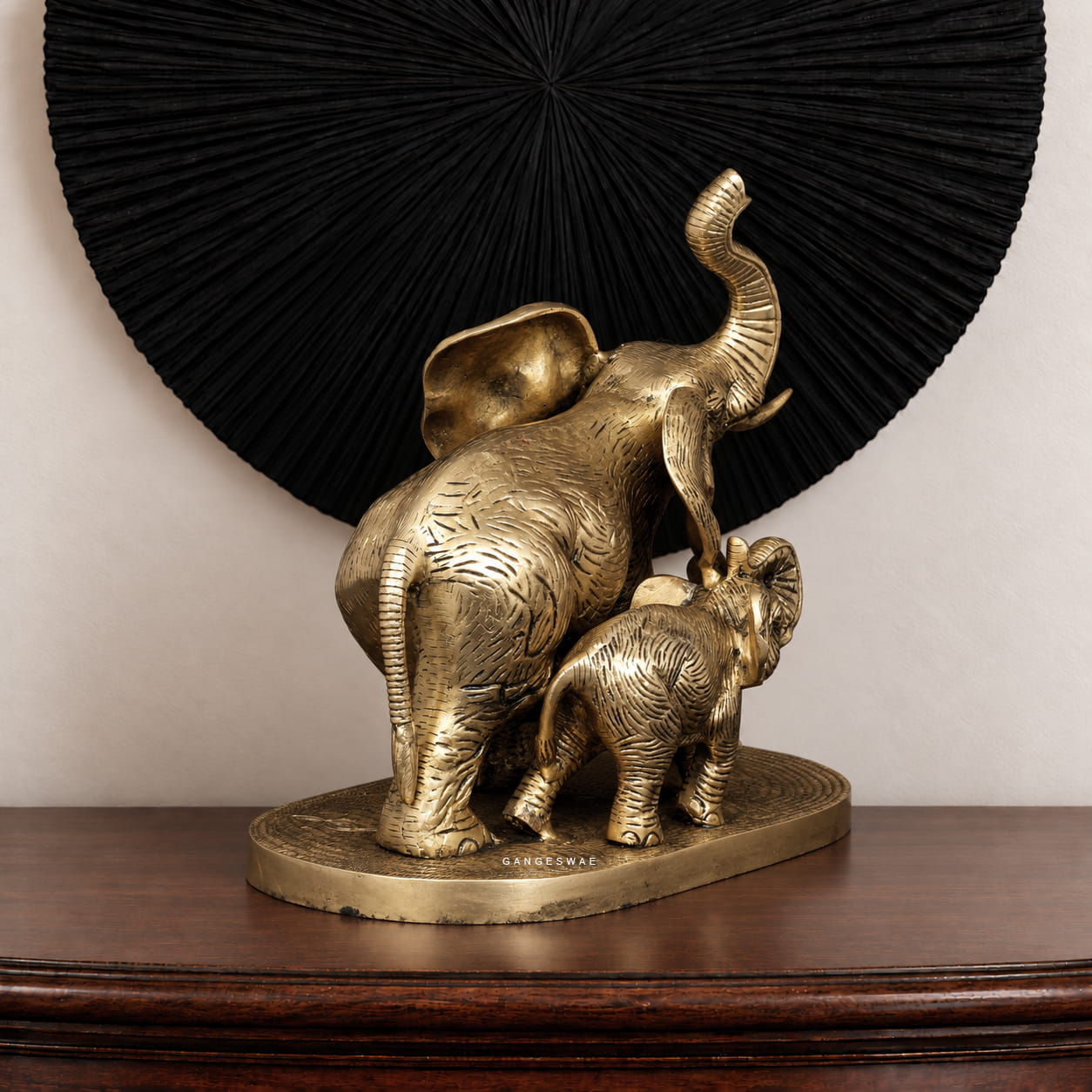 Brass Elephant Mother and Baby Statue – Luxury Antique Gold Table Décor - 11 inches - Image 5