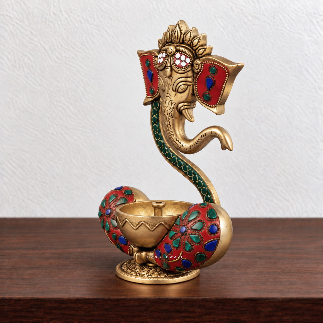 Artistic Ganesh Brass Diya - 9 inches - Image 4
