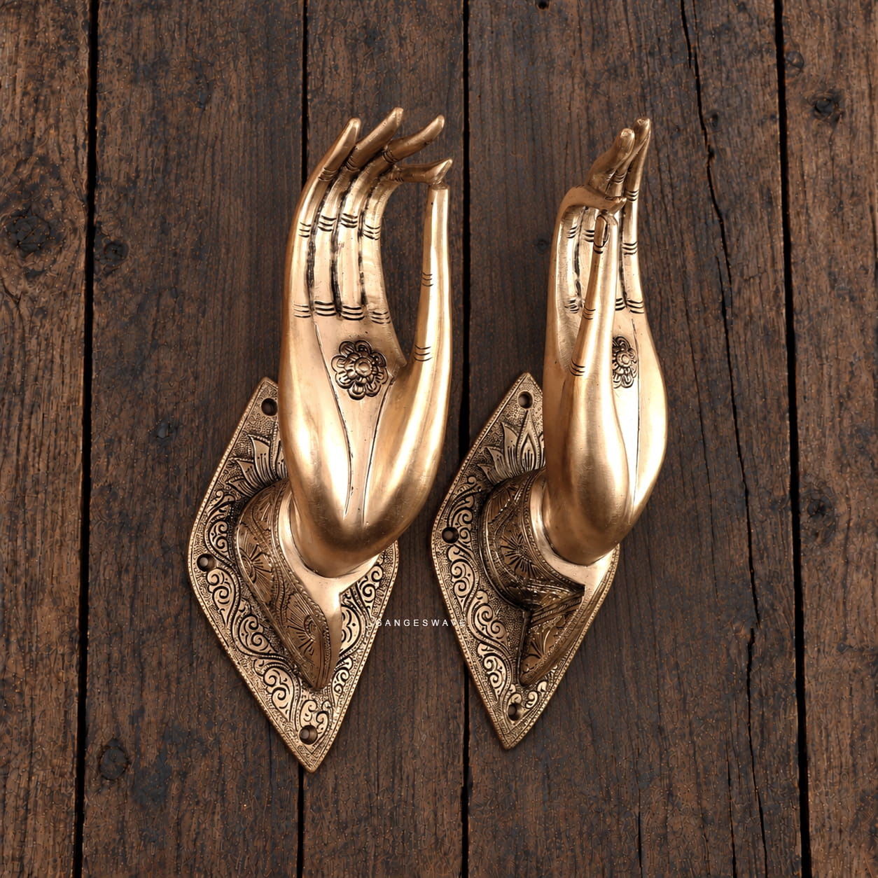 Brass Hand-Shaped Door Handles – Ornate Decorative Pair - 10.5 inches - Image 3