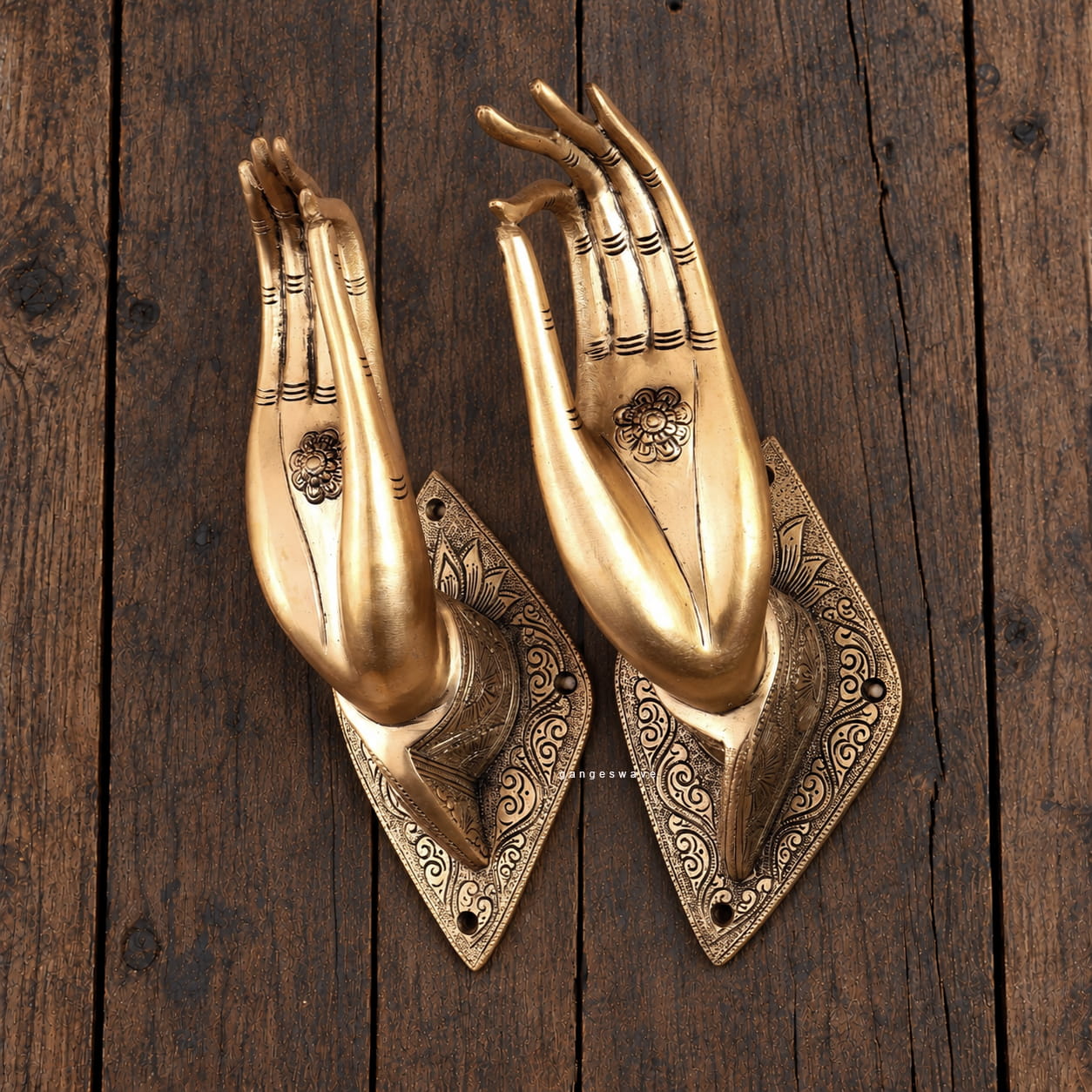 Brass Hand-Shaped Door Handles – Ornate Decorative Pair - 10.5 inches - Image 2