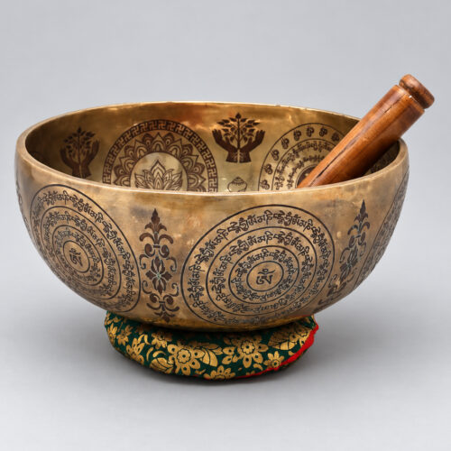 Handcrafted Singing Bowl with Buddha impression - 9.5 inches