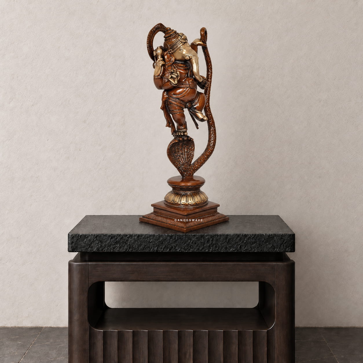 Ganesha Brass Statue Dancing on Serpent Shesha - 11 inches - Image 3