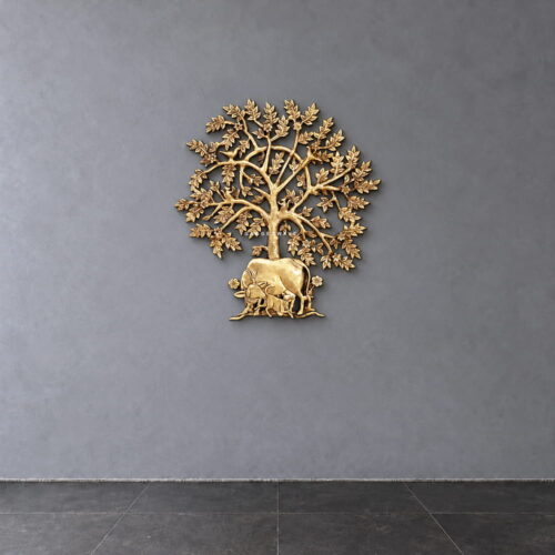 20 inches Brass Kalpavriksha with Cow Wall Art