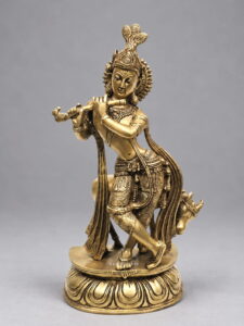 Krishna Playing Flute with Cow Brass Statue - 13 inches