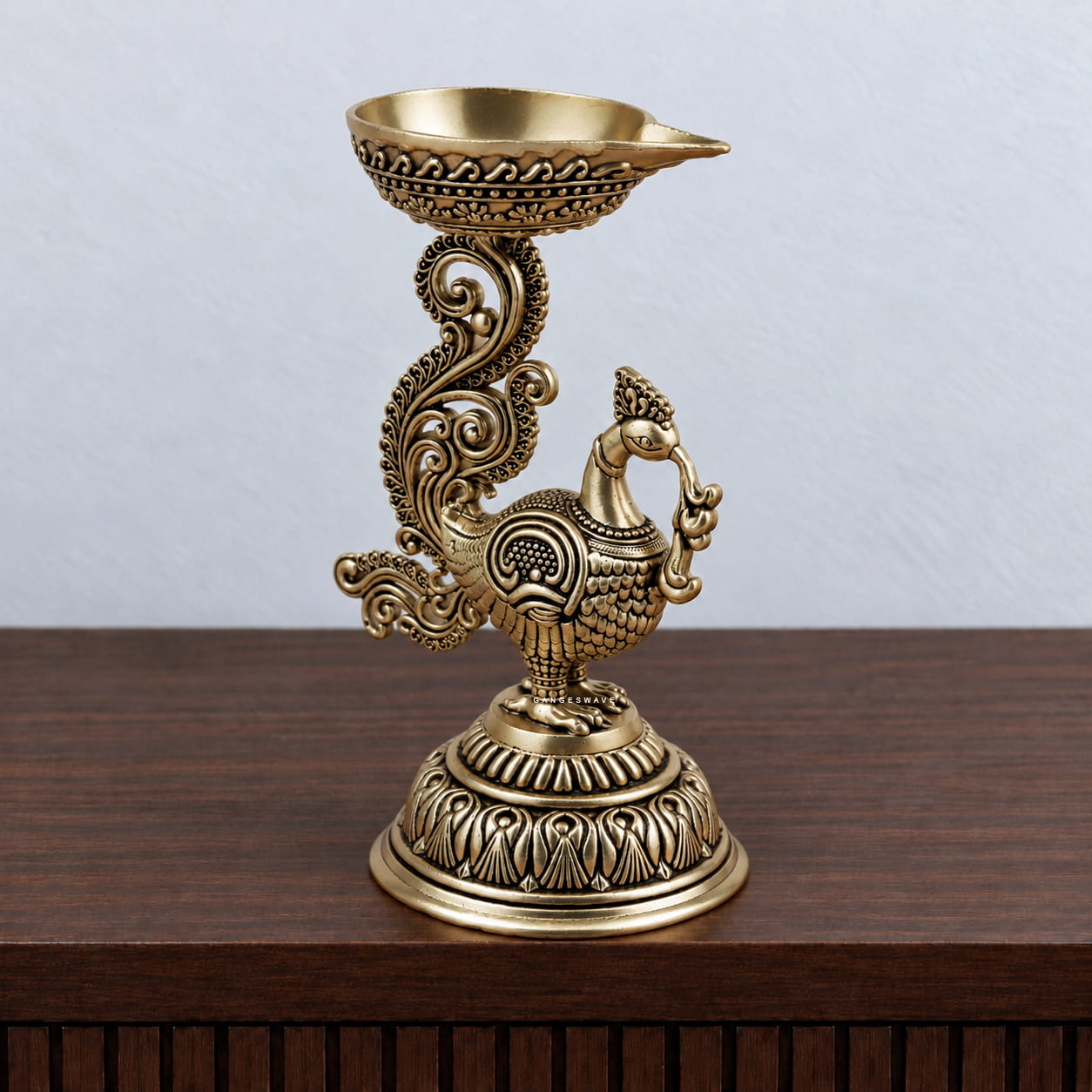 Peacock Brass Diya - 8 inches - Image 3