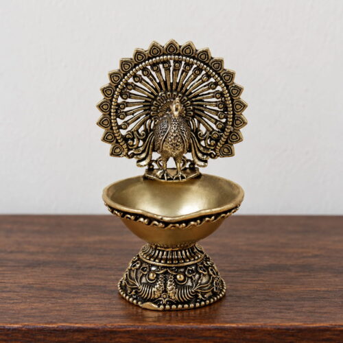 Peacock Brass Diya - 3 inches