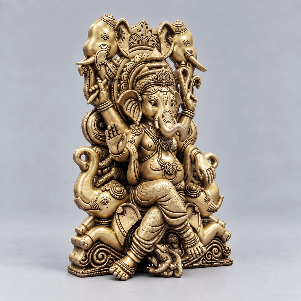 Brass Ganesha Seated on Elephant Throne - 18 inches - Image 3