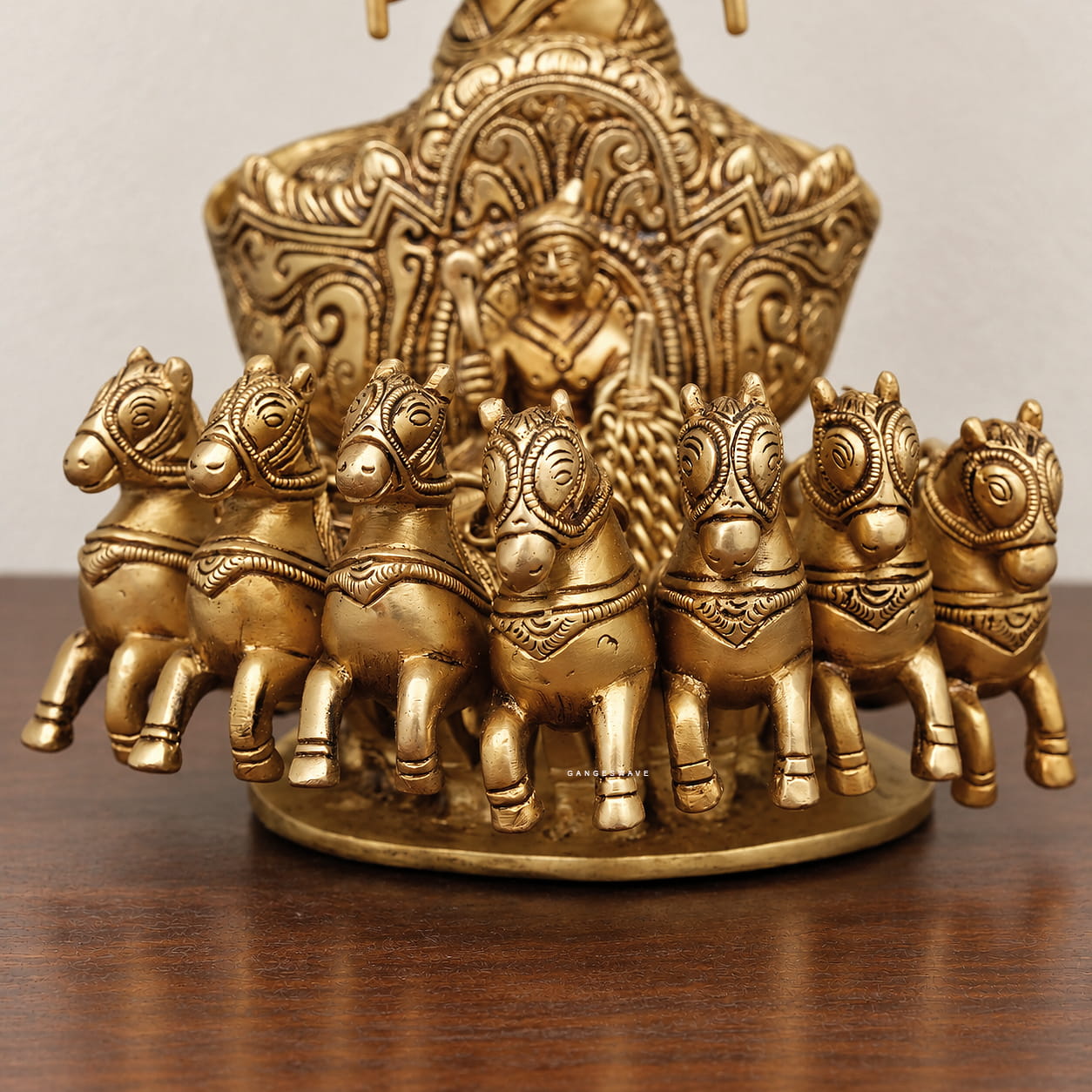 Brass Surya Dev Statue on Seven-Horse Chariot- 12 inches - Image 6