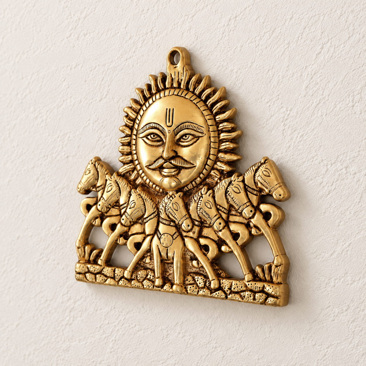Brass Suryadev Wall Hanging with Seven Horses - 8 inches - Image 3