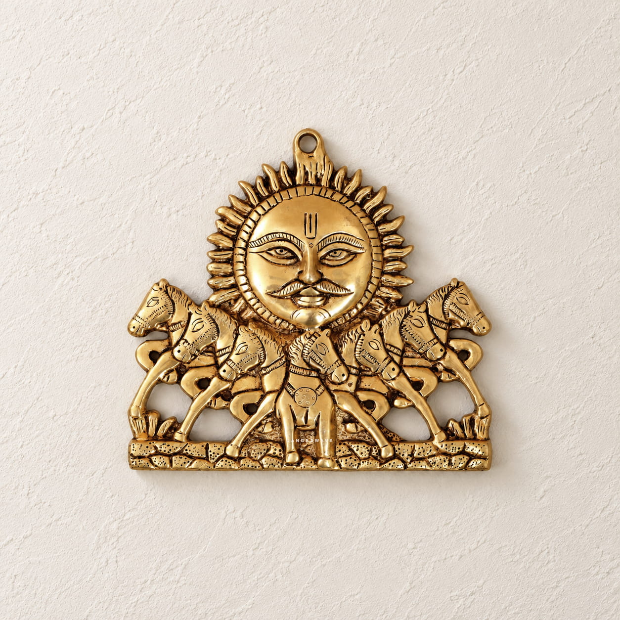 Brass Suryadev Wall Hanging with Seven Horses - 8 inches - Image 2