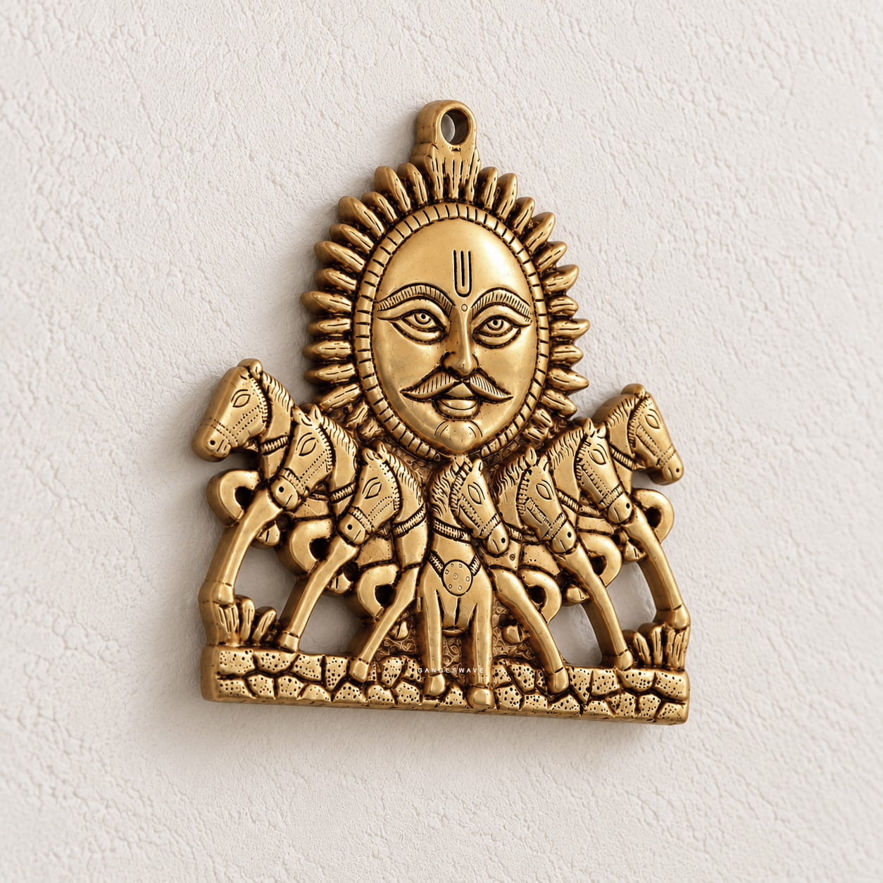 Brass Suryadev Wall Hanging with Seven Horses - 8 inches - Image 4