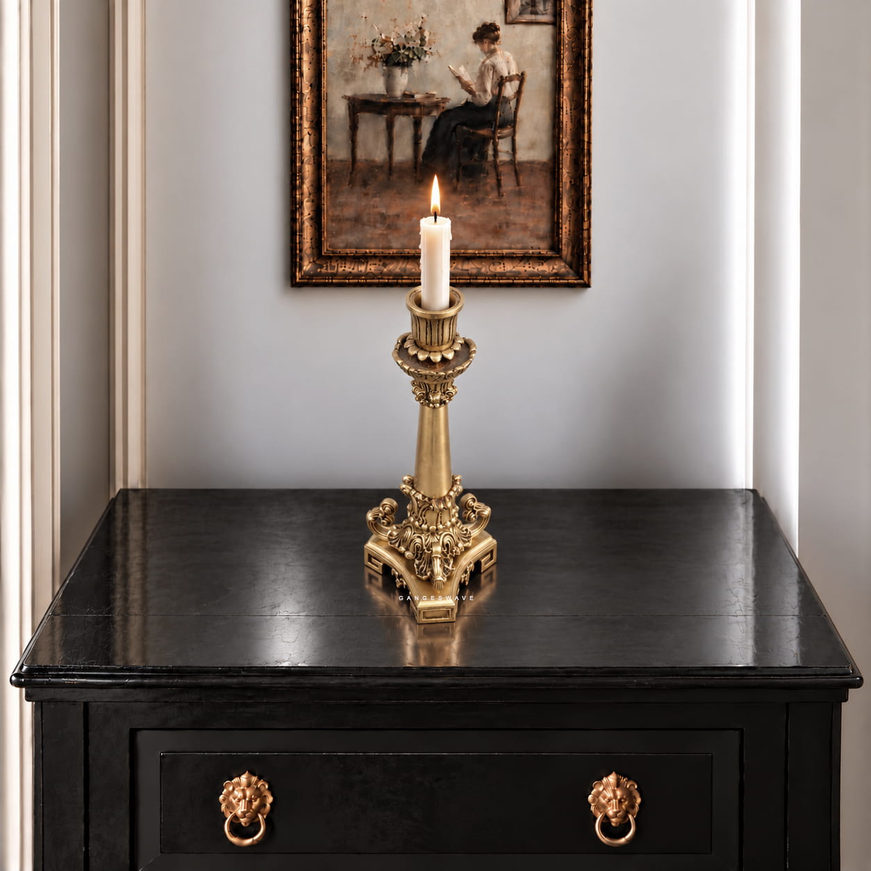 Victorian Brass Figurine Candle Holder - 11 inches
