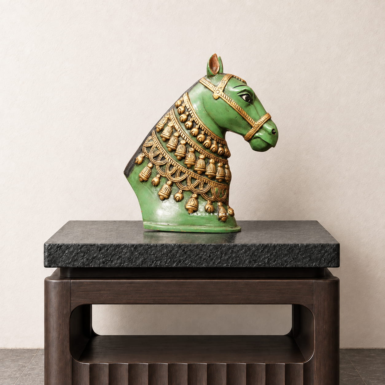 Brass Horse Head Figurine Decor Green Patina - 11 inches - Image 3