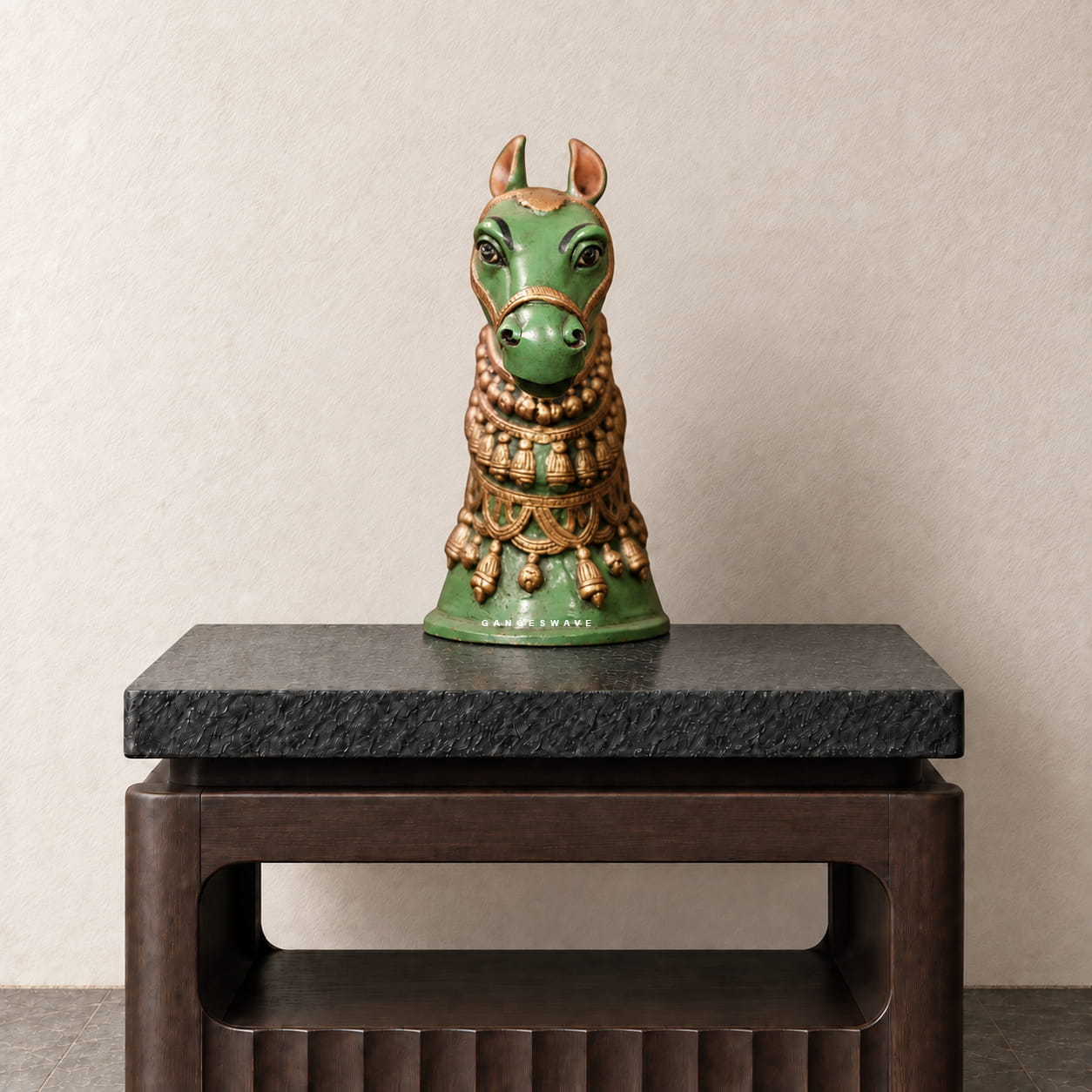 Brass Horse Head Figurine Decor Green Patina - 11 inches - Image 2