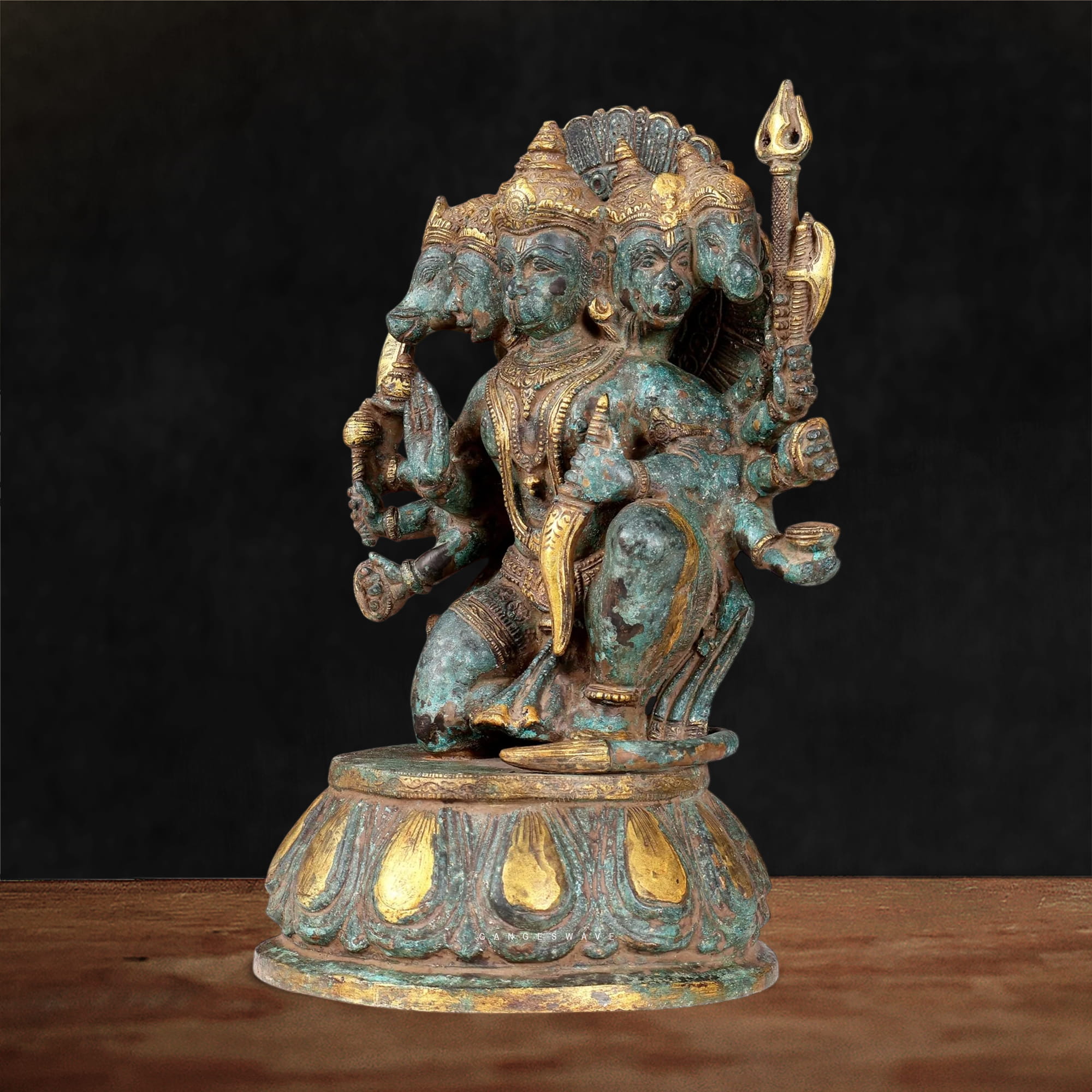 13 inches Brass Vintage Finish Panchmukhi Hanuman Idol - Image 3
