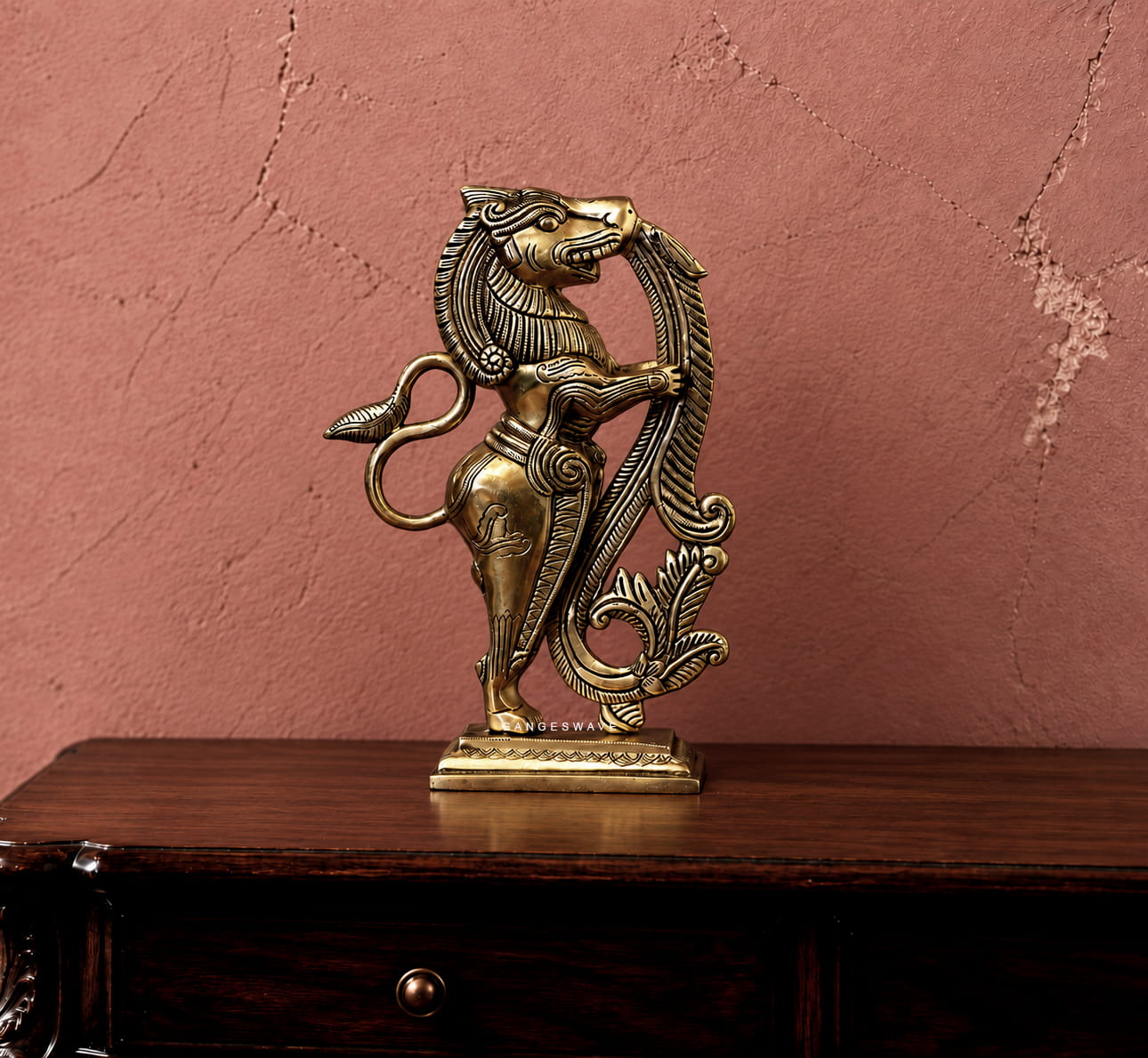 Vintage Finish Brass Yali Sculptures - 11 inches - Image 2