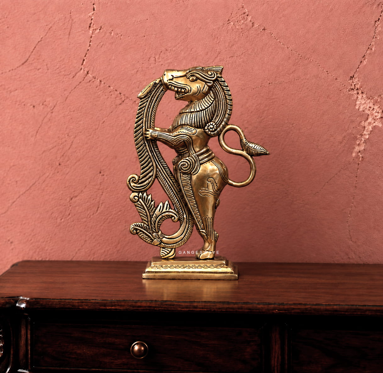 Vintage Finish Brass Yali Sculptures - 11 inches - Image 4