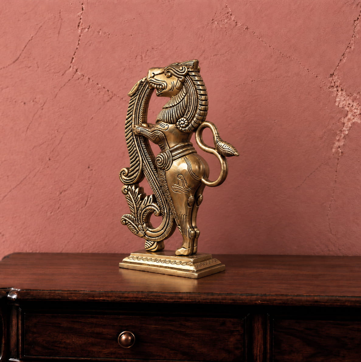 Vintage Finish Brass Yali Sculptures - 11 inches - Image 5