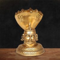 Brass Shiva Mukhalingam idol with cobra hood handcrafted