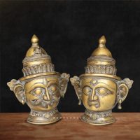 Handcrafted Brass Shiv Parvati Face Idol Set - 9 inches